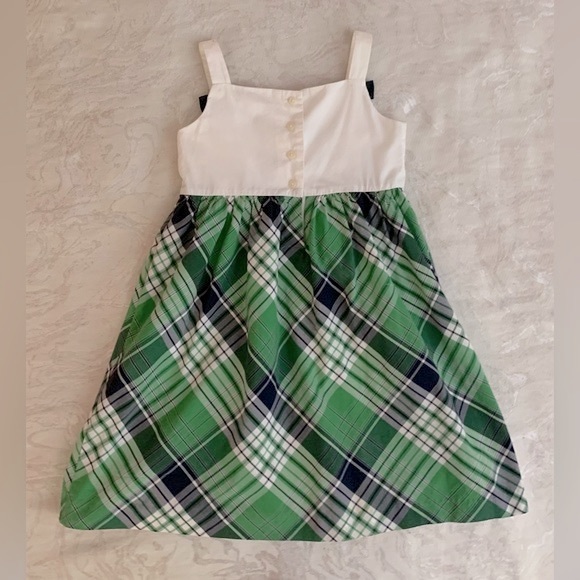 Janie and Jack White and Green Dress with Plaid Skirt and Pleated Bodice, size 5 - Picture 2 of 9